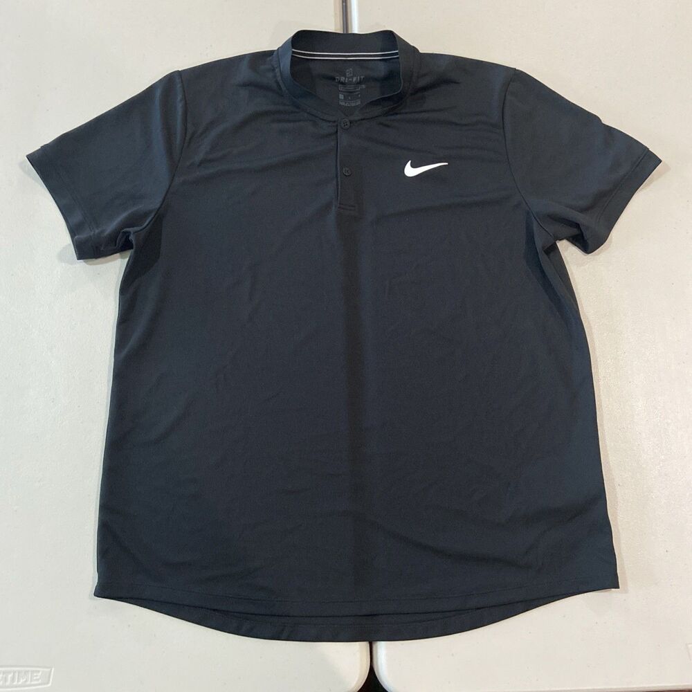Nike Court Polo Shirt Dri Fit Blade Collar Mock Neck Tennis Black Men's Sz Large
